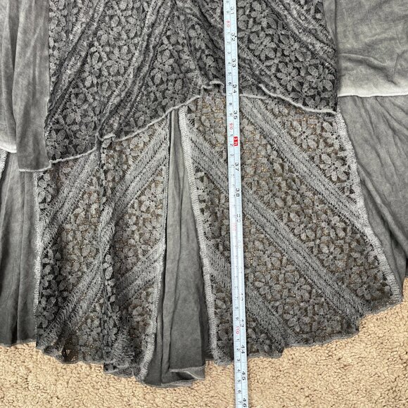 POL Dress Womens L Gray Bohemian Fairy Festival Boho Shark Bite Lace Flowy Midi - Picture 3 of 8